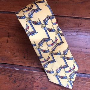 VENEZIA CIT TA’D’ARTE mens tie Gondola boats Made in Italy 100% Silk Gold Gray